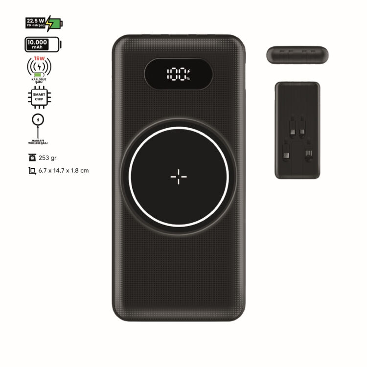 Powerbank Siyah 10.000 MAH 22,5W PD Hızlı Şarj 15,5W MAGSAFE - 0220575